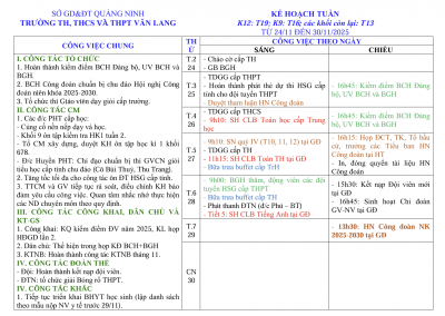 Kế hoạch tuần 13, thực hiện từ ngày 24/11 - 30/11/2025