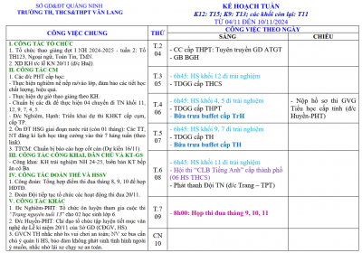 Kế hoạch tuần 11, thực hiện từ ngày 04/11 - 10/11/2024